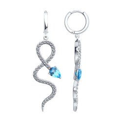Cercei Creole din argint  cu pietre Cubic Zirconia Incolor, Topaz Swiss