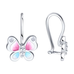 Cercei p-u copii din argint  cu pietre Cubic Zirconia Incolor, Emailare