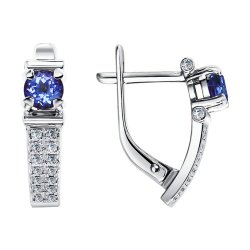Серьги из белого золота с камнями Бриллиант, Танзанит