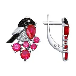 Cercei din argint cu Cubic Zirconia Incolor, Cubic Zirconia Negru și Corindon (rubin)