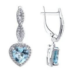 Cercei Suspendați din aur alb cu Cubic Zirconia Incolor, Topaz albastru
