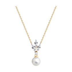 Colier din aur roșu cu pietre Cristal de munte, Perla Albă
