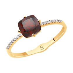 Inel din aur roșu cu pietre Cubic Zirconia Incolor, Granat