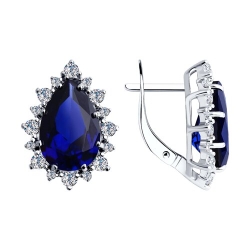 Серьги из серебра с камнями Фианит, Корунд