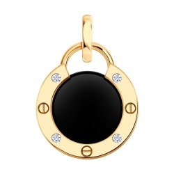 Подвеска из красного золота с камнями Фианит, Агат черный