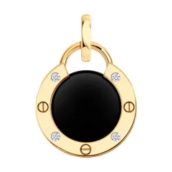 Pandantiv din aur roșu cu Cubic Zirconia Incolor, Agat negru