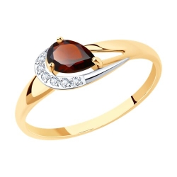 Inel din aur roșu cu pietre Cubic Zirconia Incolor, Granat