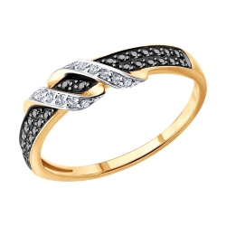 Кольцо из красного золота с камнями Бриллиант, Черный бриллиант