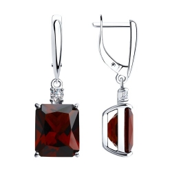 Серьги Длинные из серебра с камнями Фианит, Ситал гранат (синт.)