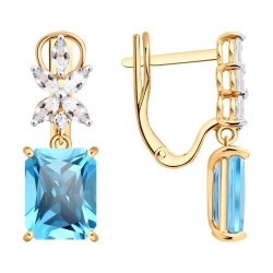 Cercei Suspendați din aur roșu cu pietre Cristal de munte, Topaz Swiss