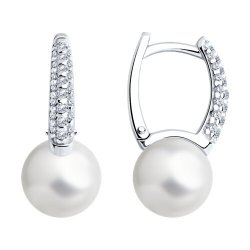 Cercei din argint  cu pietre Cubic Zirconia Incolor, Perla Imit.