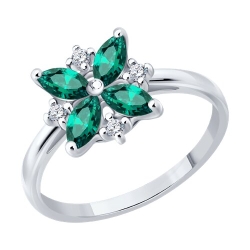 Inel din argint  cu pietre Cubic Zirconia Incolor, Smarald