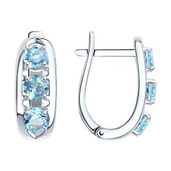 Серьги из серебра с камнями Топаз голубой