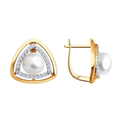 Cercei din aur roșu cu pietre Cubic Zirconia Incolor, Perla Albă