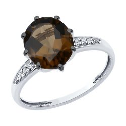 Inel din argint  cu pietre Cubic Zirconia Incolor, Cuarț fumuriu
