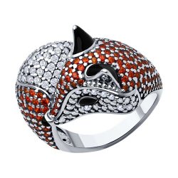 Inel din argint  cu pietre Cubic Zirconia Incolor, Cubic Zirconia Orange și Emailare