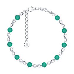 Brățară din argint  cu pietre Cubic Zirconia Incolor, Agat verde
