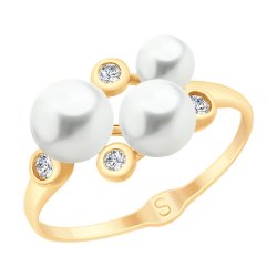 Inel din aur roșu cu pietre Cubic Zirconia Incolor, Perla Albă