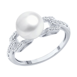Кольцо из белого золота с камнями Бриллиант, Жемчуг белый