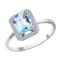Inel din aur alb cu Diamant, Topaz albastru