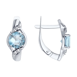 Серьги из серебра с камнями Фианит, Топаз голубой