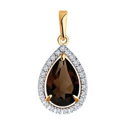 Pandantiv din aur roșu cu pietre Cubic Zirconia Incolor, Cuarț fumuriu