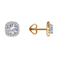 Cercei Pusete din aur roșu cu pietre Cubic Zirconia Incolor