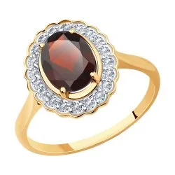 Inel din aur roșu cu Cubic Zirconia Incolor, Granat