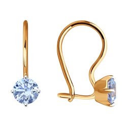 Детские серьги из красного золота с камнями Фианит Синий