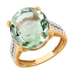 Кольцо из красного золота с камнями Бриллиант, Празиолит