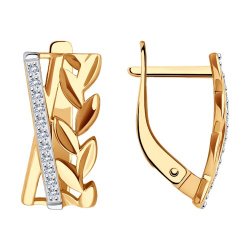 Серьги из красного золота с камнями Фианит