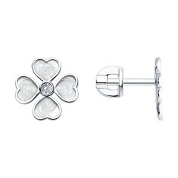 Cercei Pusete din argint  cu pietre Cubic Zirconia Incolor, Emailare