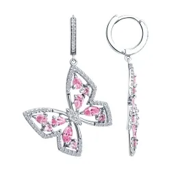 Серьги Конго из серебра с камнями Фианит, Фианит Розовый