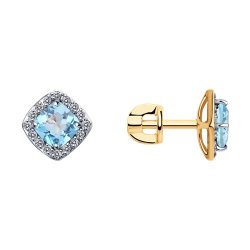 Cercei Pusete din aur roșu cu pietre Cubic Zirconia Incolor, Topaz albastru