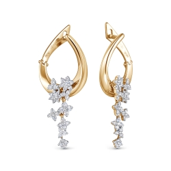 Серьги Длинные из красного золота с камнями Бриллиант