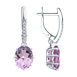 Серьги Длинные из серебра с камнями Фианит, Аметист