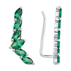 Серьги из серебра с камнями Ситалл зеленый (синт.)