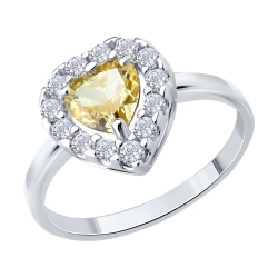 Кольцо из серебра с камнями Фианит, Фианит Жёлтый