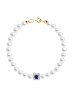 Браслет из красного золота с камнями Сапфир бесцветный, Жемчуг белый  и Корунд