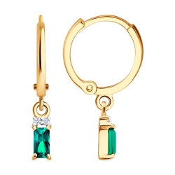 Серьги Конго из красного золота с камнями Бриллиант, Изумруд гидротермальный