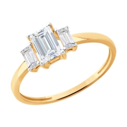 Кольцо из красного золота с камнями Фианит