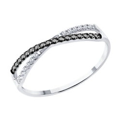 Inel din aur alb cu pietre Cubic Zirconia Incolor, Cubic Zirconia Negru