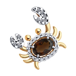 Pandantiv din argint placat cu aur  cu pietre Cubic Zirconia Incolor, Cuarț fumuriu