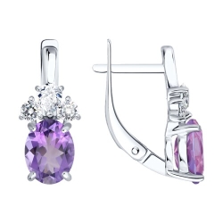 Серьги из серебра с камнями Фианит, Аметист