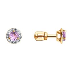 Cercei Pusete din aur roșu cu pietre Cubic Zirconia Incolor, Ametist