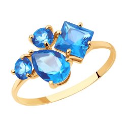 Inel din aur roșu cu pietre Topaz Swarovski Albastru