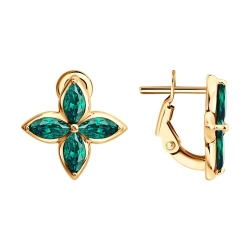Серьги из красного золота с камнями Изумруд