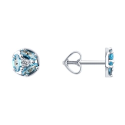 Cercei Pusete din aur alb cu pietre Cubic Zirconia Incolor, Topaz Swiss