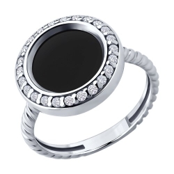 Inel din argint  cu pietre Cubic Zirconia Incolor, Agat negru