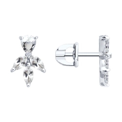 Серьги Пусеты из белого золота с камнями Бриллиант, Горный хрусталь